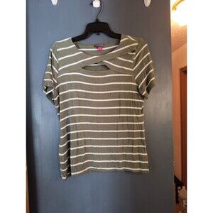 Vince Camuto Shirt Womens Large Green w/White Stripes Ladies